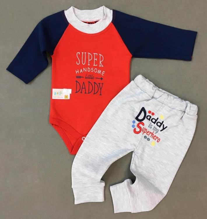 خرید ست دوتکه نوزادی بیبی وان طرح ددی | بادی و شلوار نخ پنبهای نرم سایز ۳ تا ۱۸ ماه