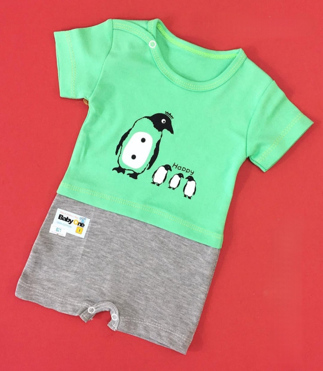 رامپرز نوزادی صد درصد نخ پنبه طرح پنگوئن برند بیبی وان مناسب 3 تا 18 ماه