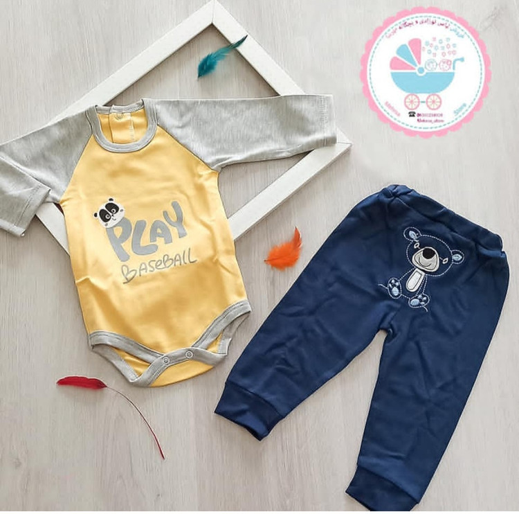 خرید ست دوتکه نوزادی بیبی وان طرح خرس خوابالو | بادی و شلوار نخ پنبهای نرم سایز ۳ تا ۱۸ ماه