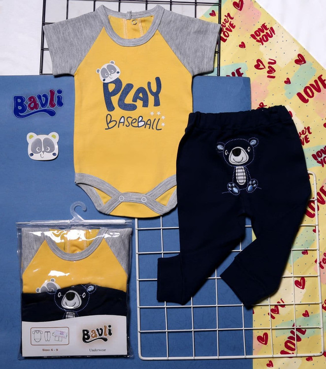 خرید ست دوتکه نوزادی بیبی وان طرح خرس خوابالو | بادی و شلوار نخ پنبهای نرم سایز ۳ تا ۱۸ ماه