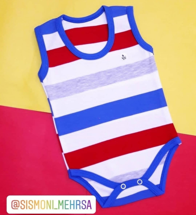 بادی زیردکمه رکابی نوزادی بی بی وان نخ پنبه طرح راه راه